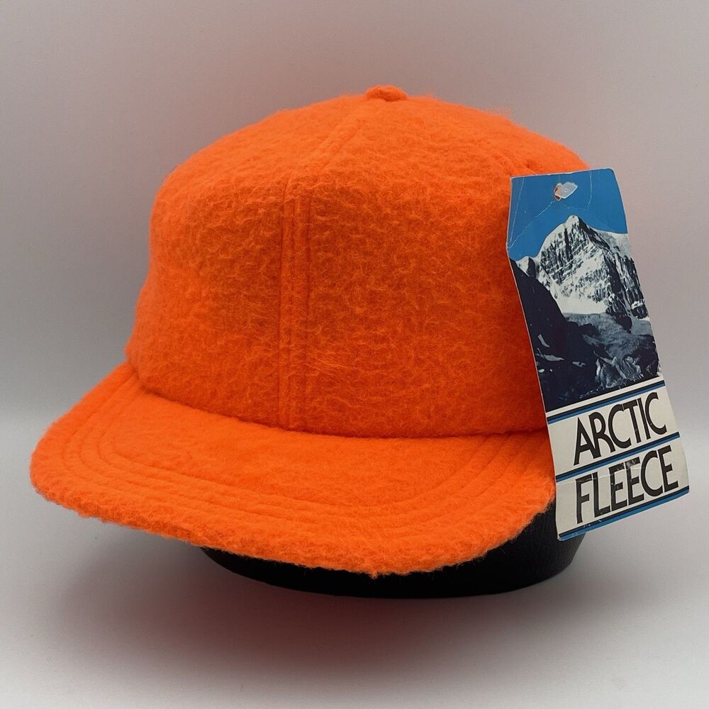 Vintage Arctic Fleece Blaze Orange Trapper Hat Ear Flaps Mens Size Large NWT